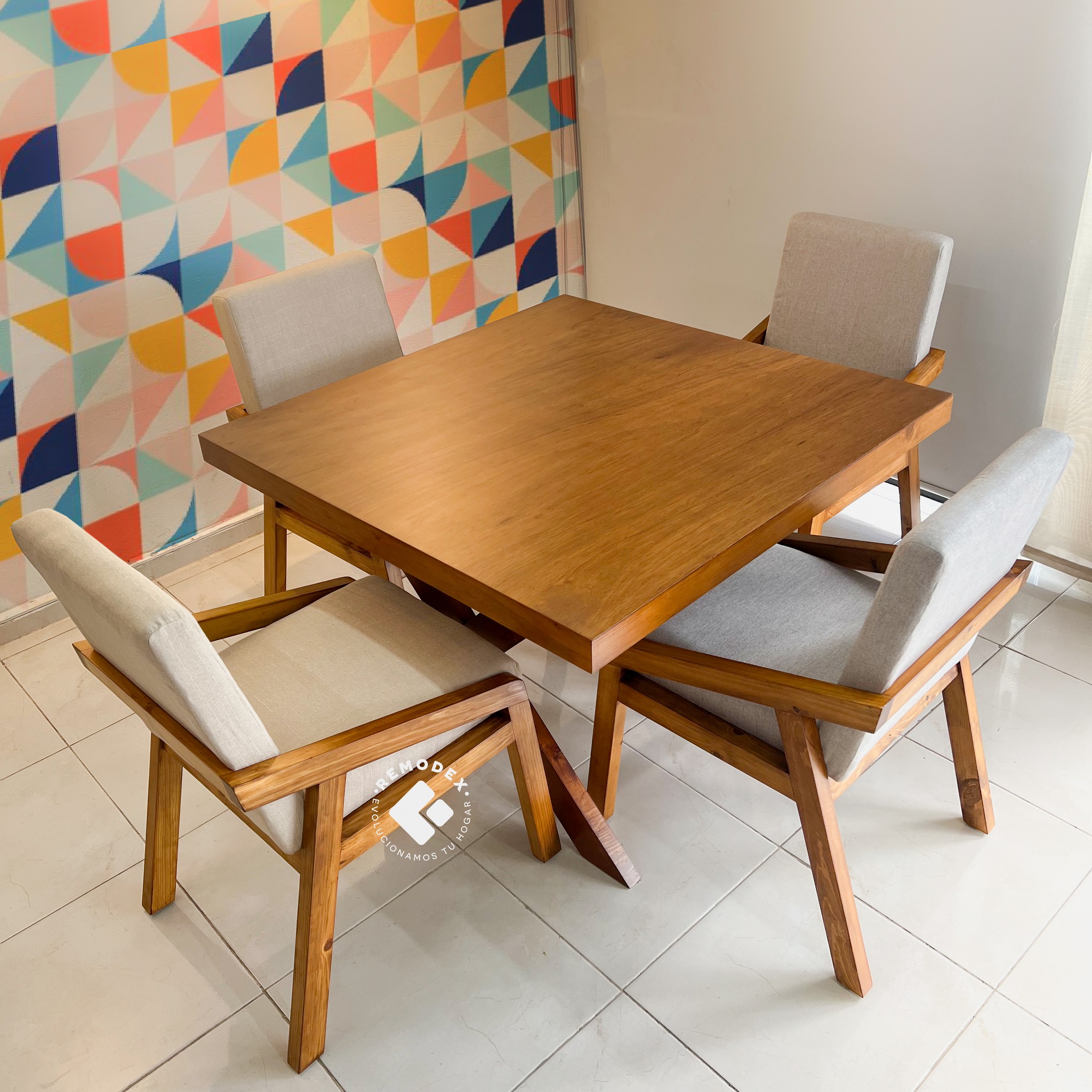 COMEDOR 4P MESA CRUZ/ALEJANDRA (ROBLE/PISSA BEIGE)