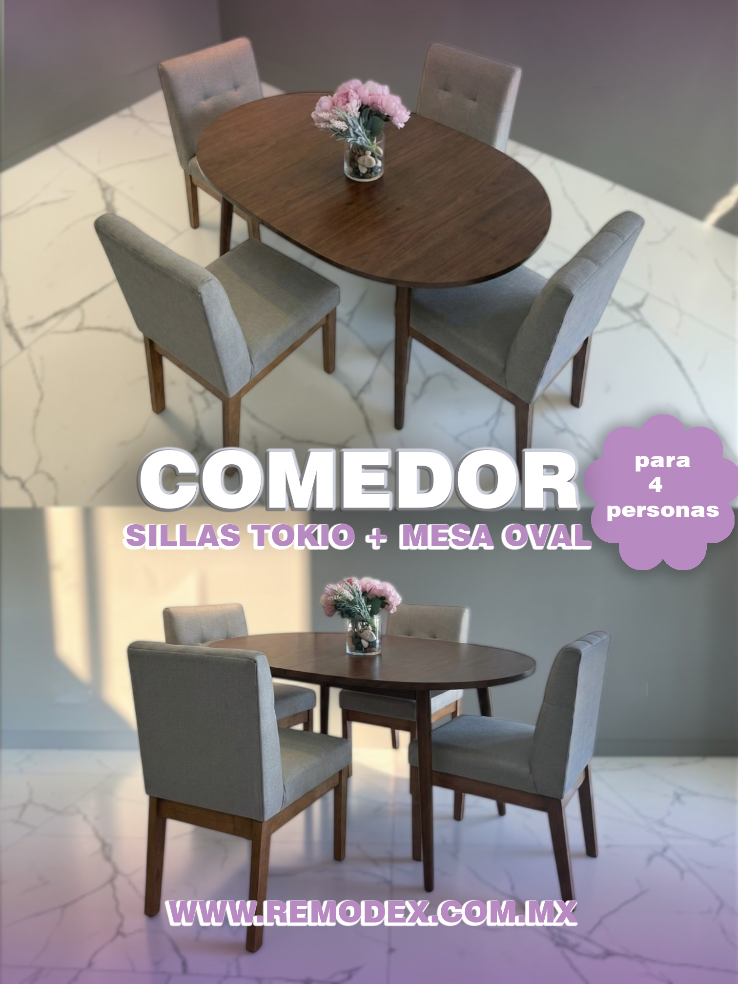 COMEDOR 4P SILLAS TOKIO/ MESA OVAL