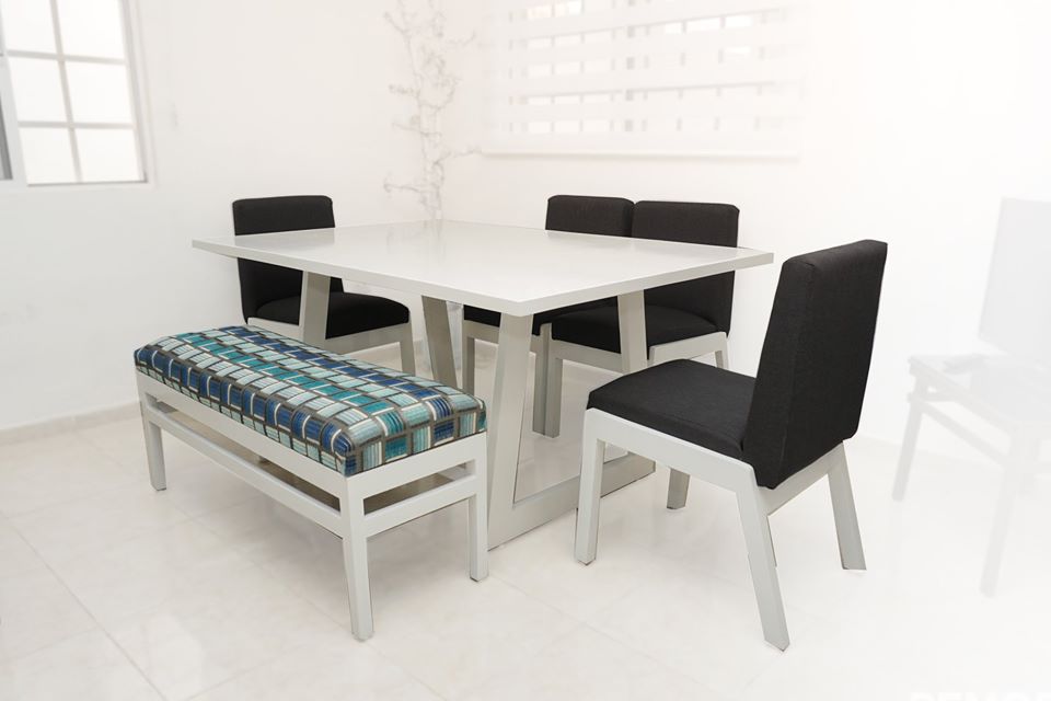 COMEDOR 6P VINTAGE/BANCA TEXTURA/MESA A BLANCO