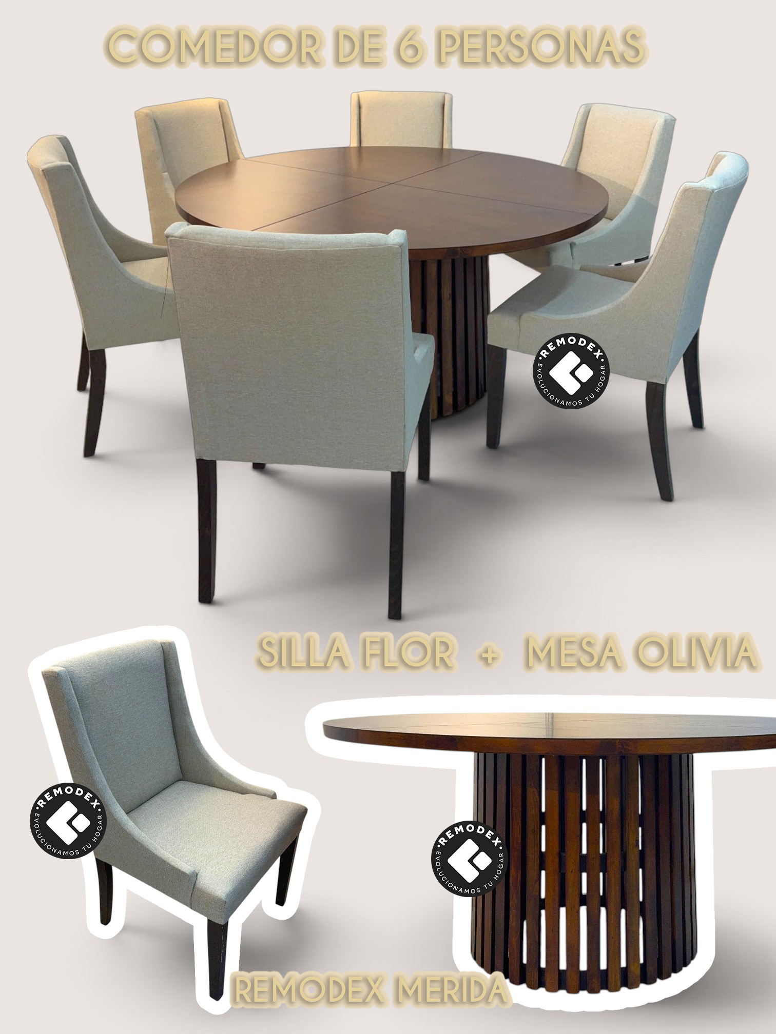 COMEDOR 6P CIRCULAR OLIVIA /FLOR