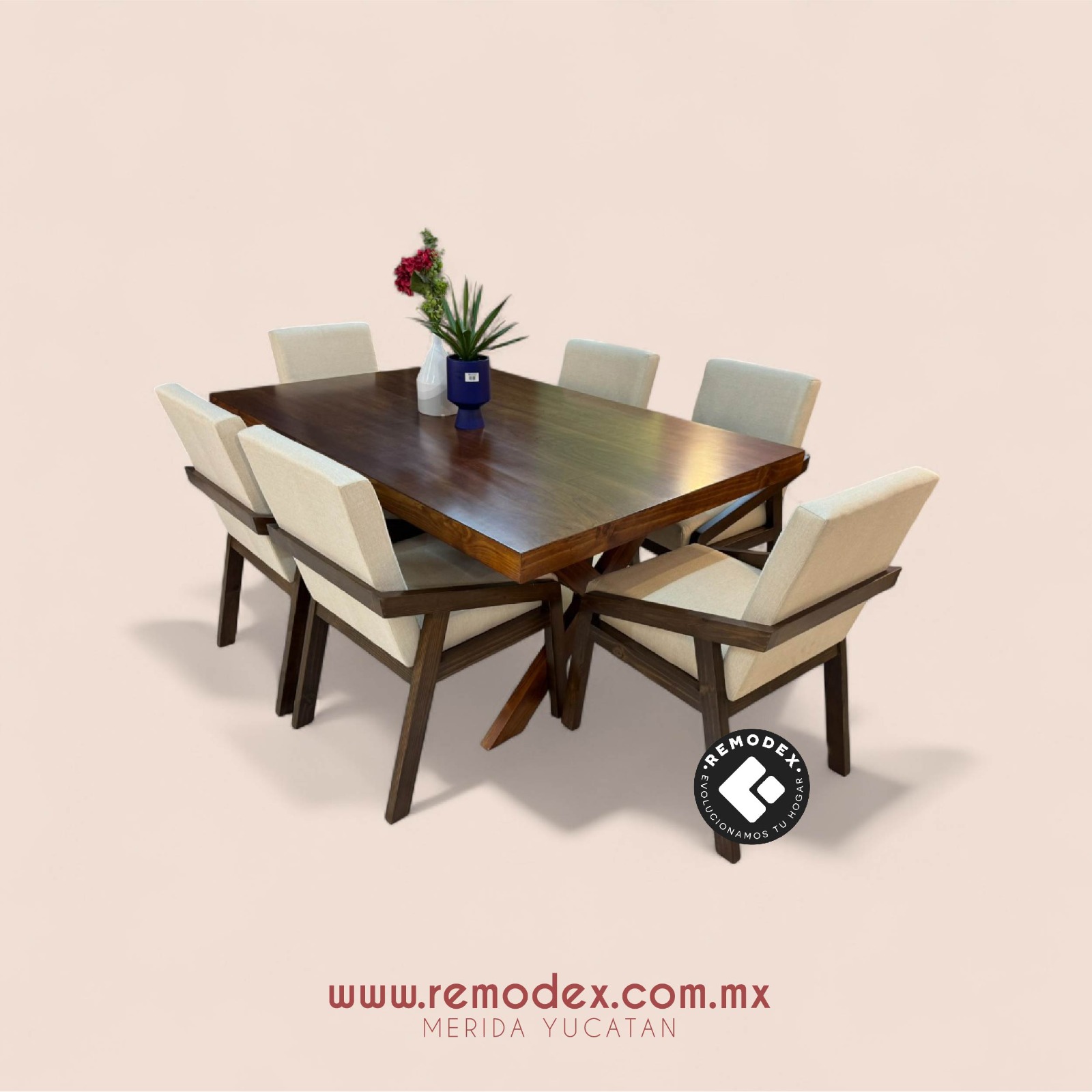 COMEDOR 6P CRUZ/ALEJANDRA (NOGAL OSCURO/PISSA BEIGE)