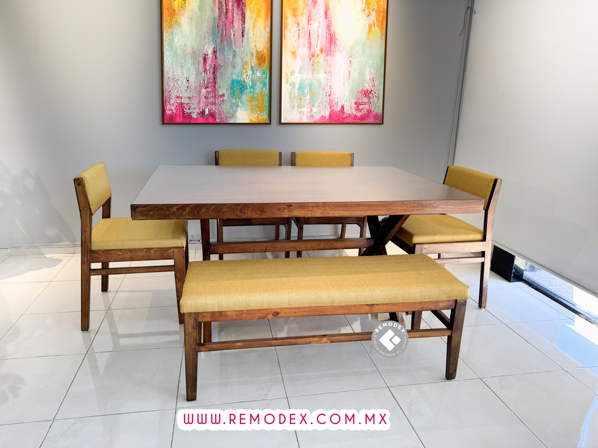 COMEDOR 6P MAR/BANCA LISA/MESA CRUZ