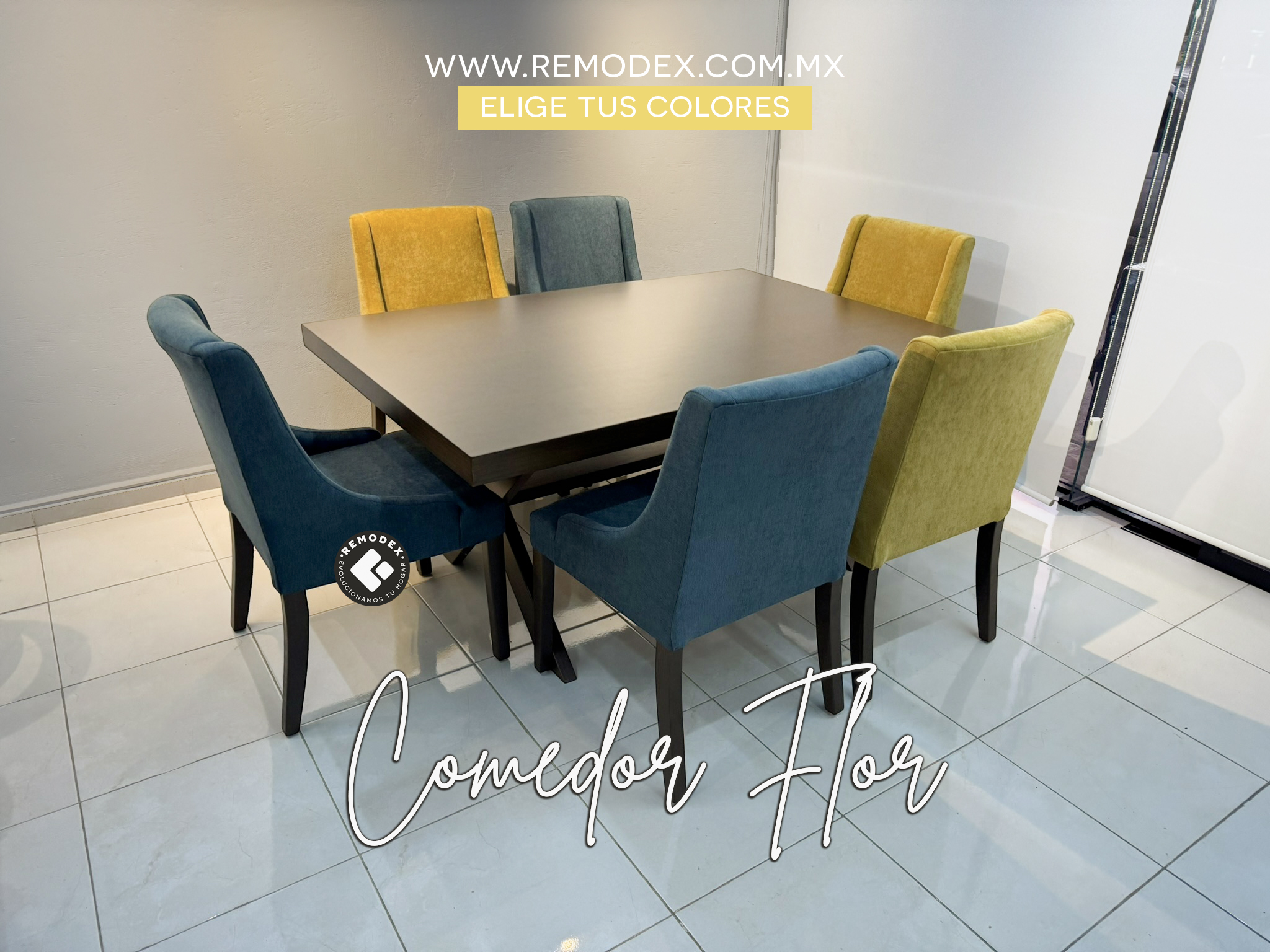 COMEDOR 6P MESA CRUZ/ SILLAS FLOR
