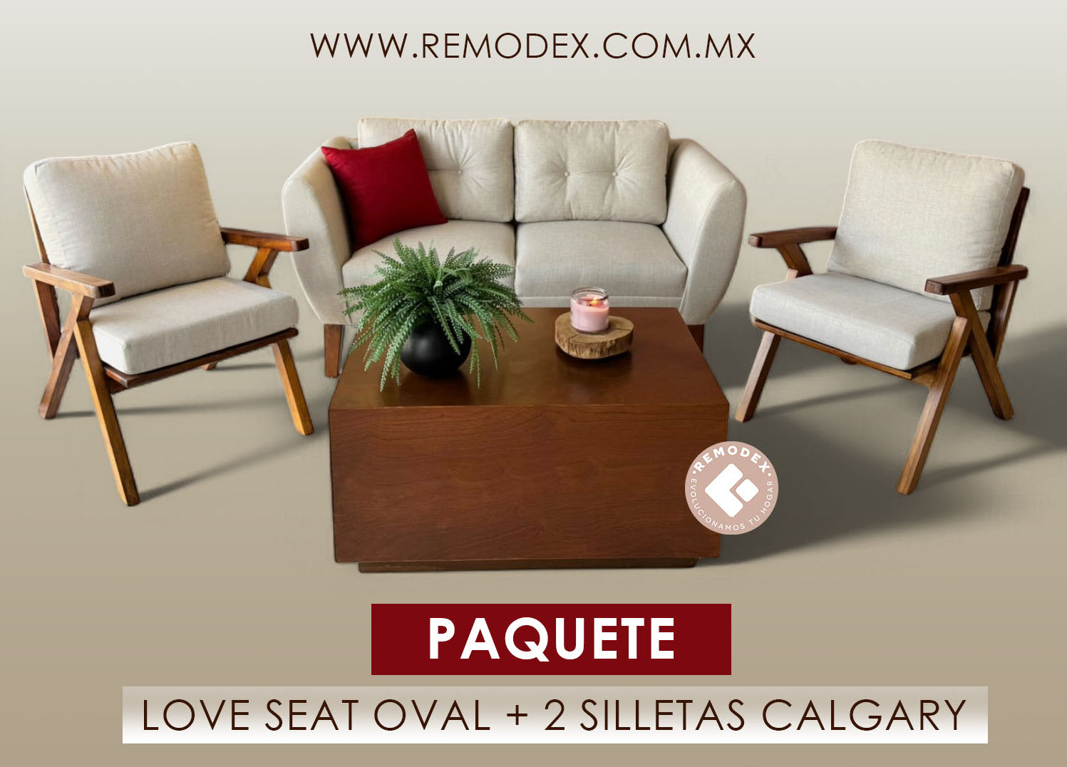 EXISTENCIA PAQUETE LOVE SEAT OVAL + 2 SILLETAS CALGARY (PISSA BEIGE)