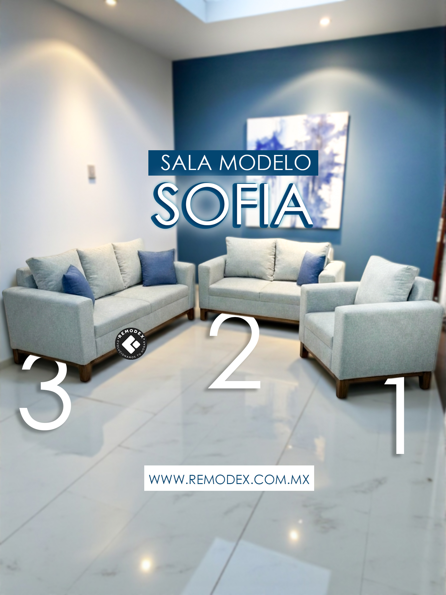 PAQUETE 3,2,1 SOFÍA (SOFÁ +LOVE SEAT + INDIVIDUAL)