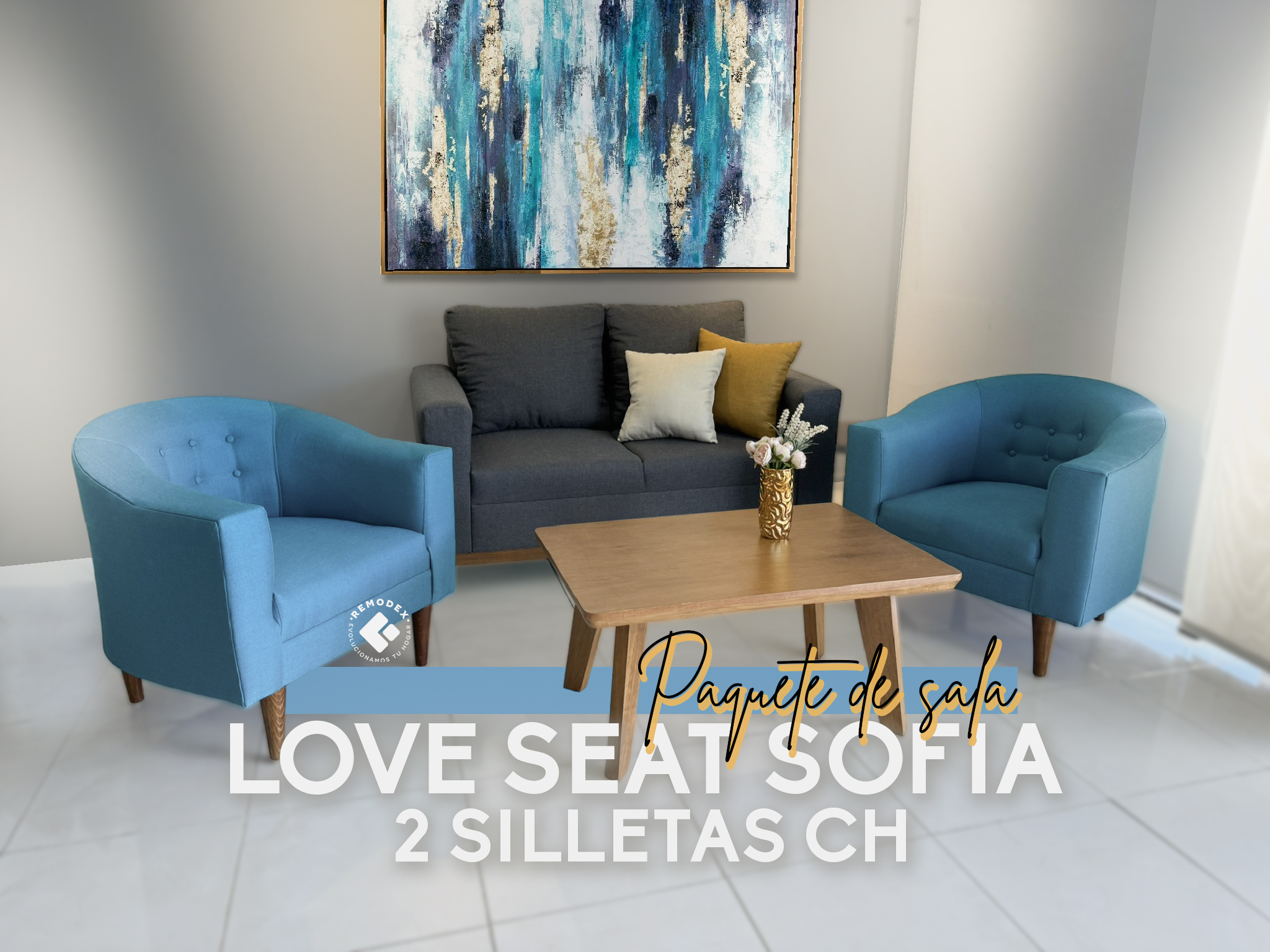 PAQUETE LOVE SEAT SOFÍA + 2 SILLETAS CH