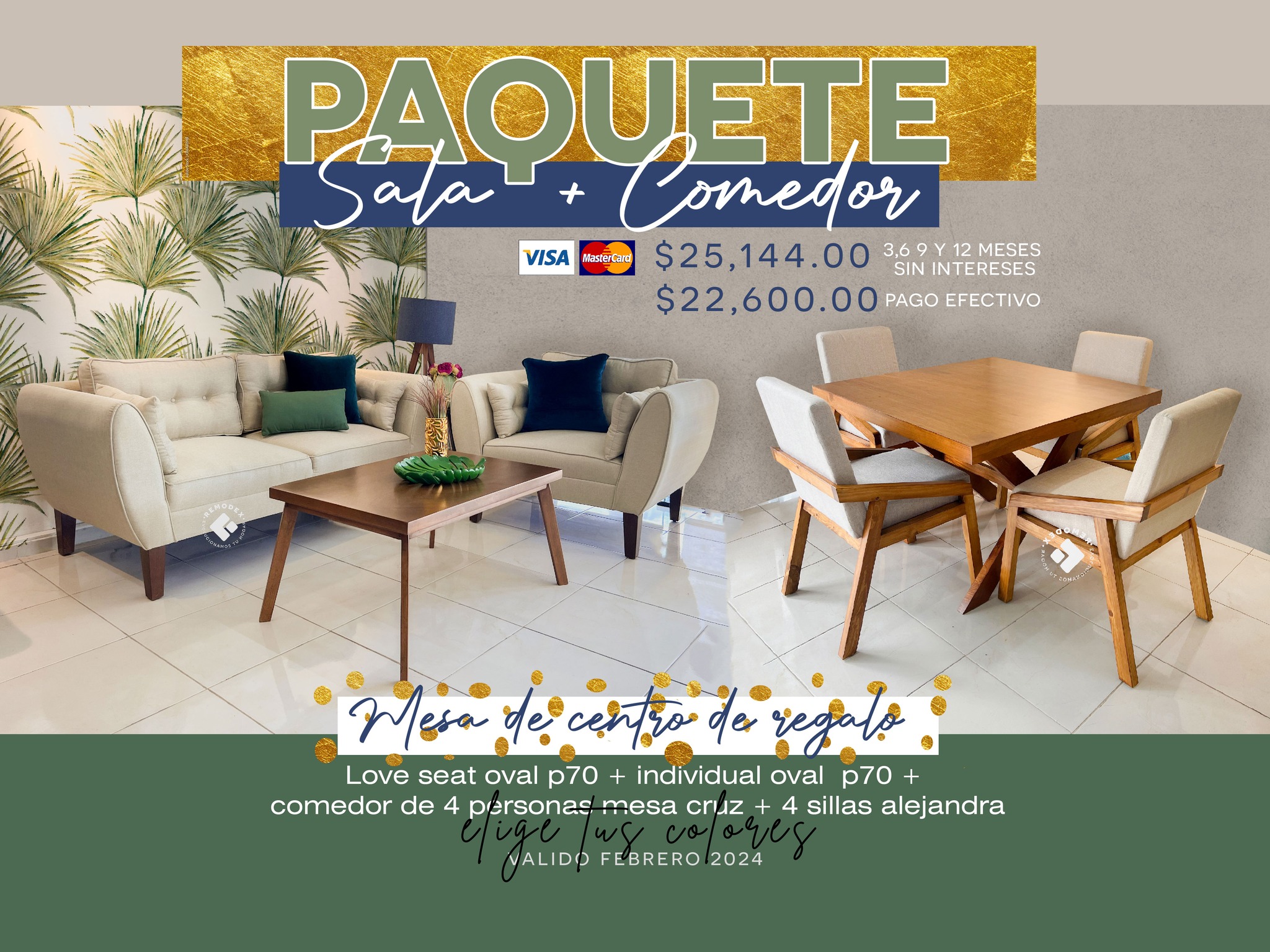 PAQUETE SALA + COMEDOR - 2,1 OVAL P70 / COMEDOR 4P ALEJANDRA + CRUZ