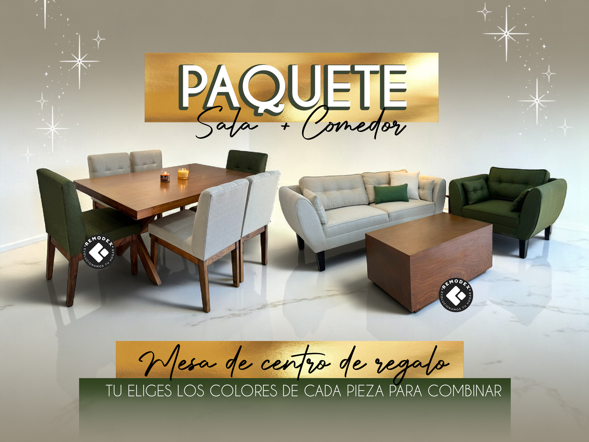 PAQUETE SALA + COMEDOR - 2,1 OVAL P70 / COMEDOR 6P CRUZ + TOKIO
